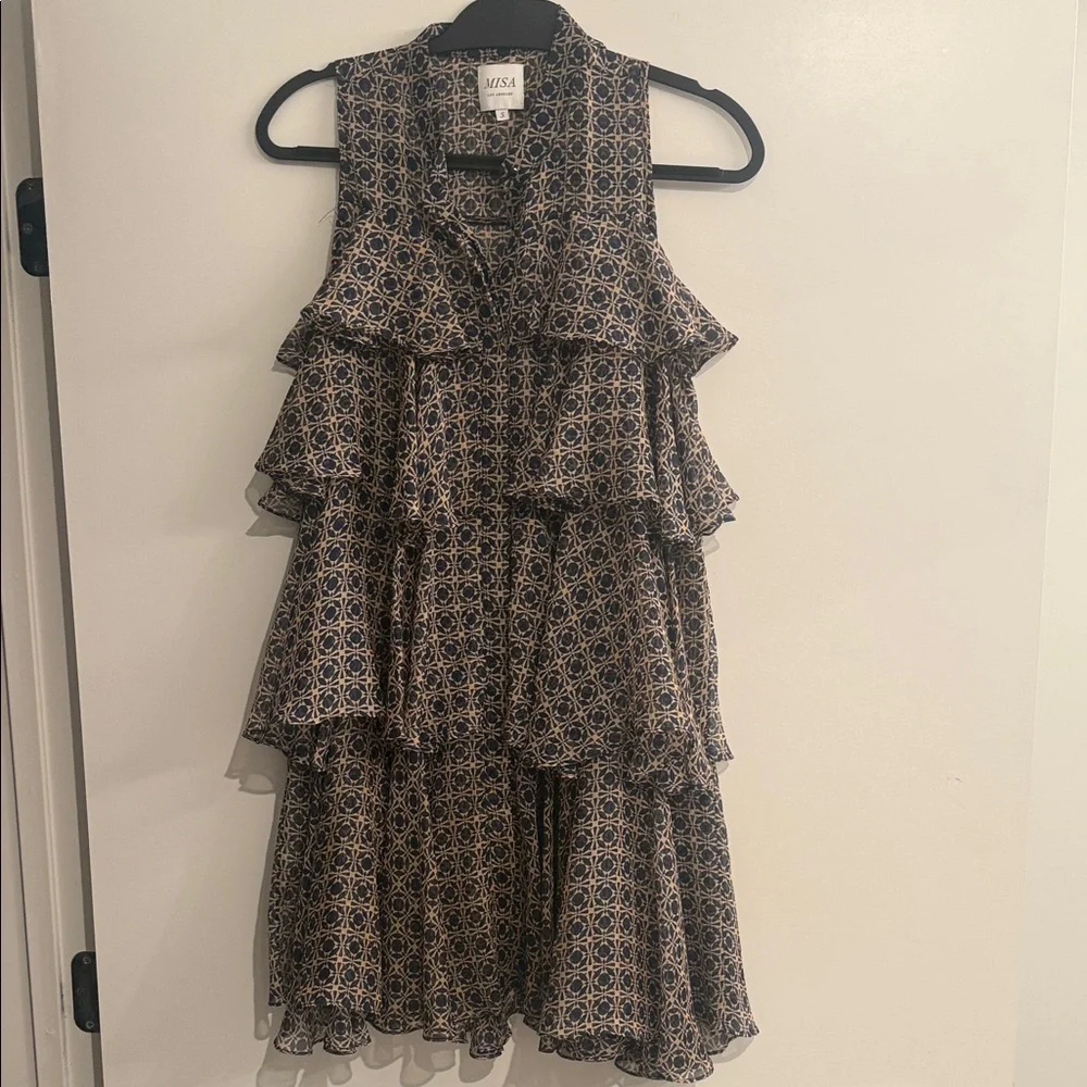 Misa Los Angeles Navy and Tan Patterned Women's Dress - Picture 3 of 4